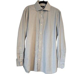 Banana Republic Slim Fit Blue White Check Cotton Cashmere Blend Dress Shirt Med